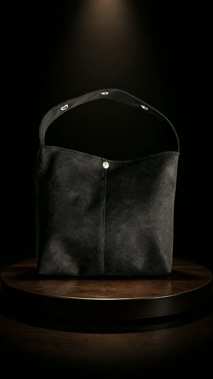 The first nins bag on a turntable under a spotlight